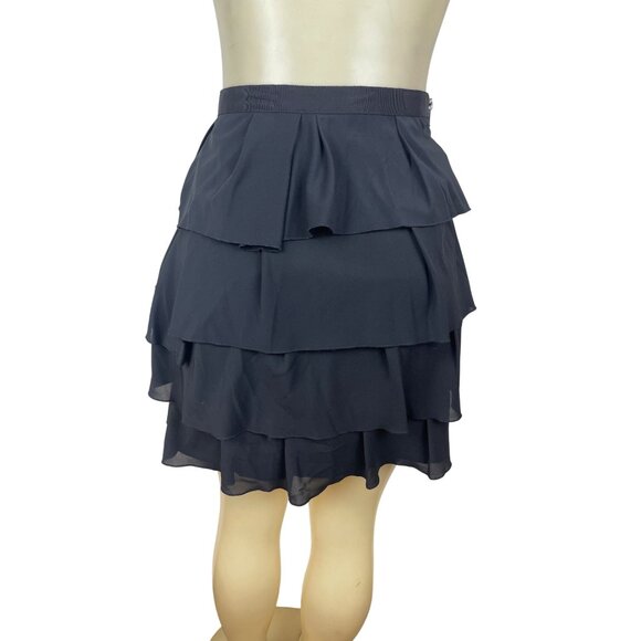 The Limited Womens Tiered Black Ruffle Mini Skirt W/ Side Zipper Size 6 - New - Picture 3 of 8